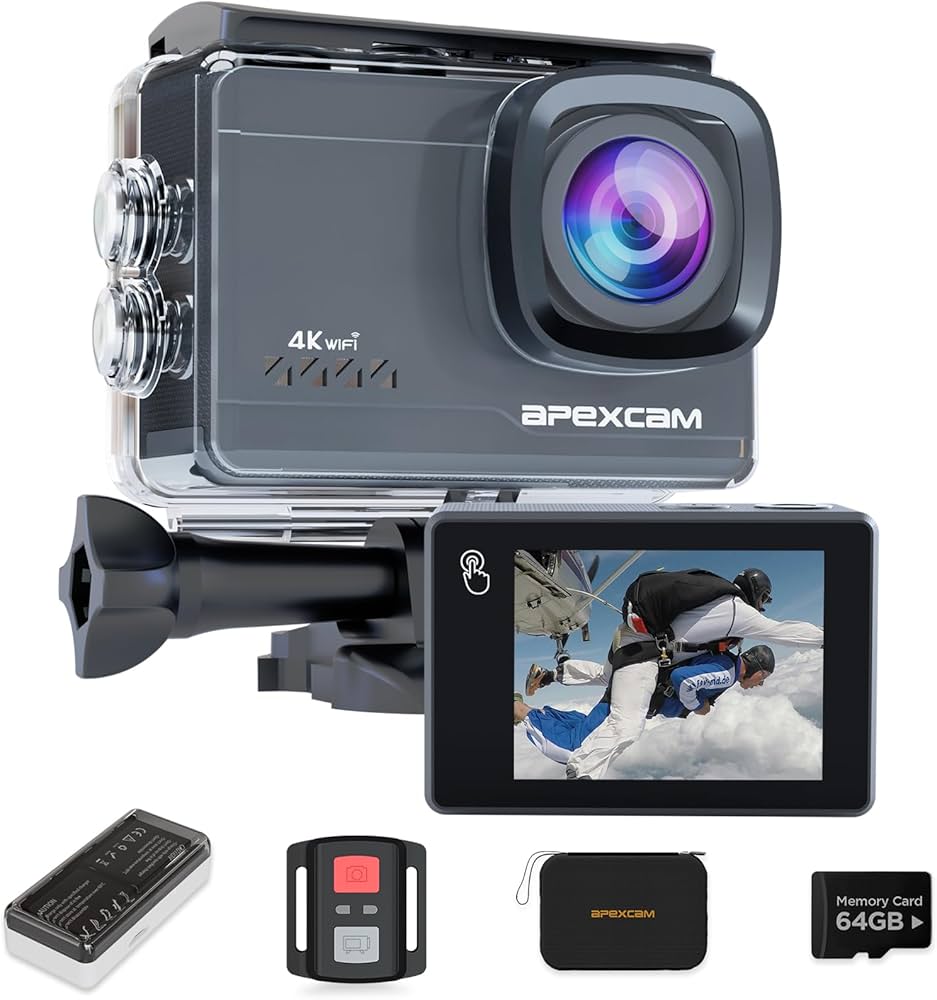 Amazon | Apexcam M90 proアクションカメラ 4K 自撮り棒付き 外部