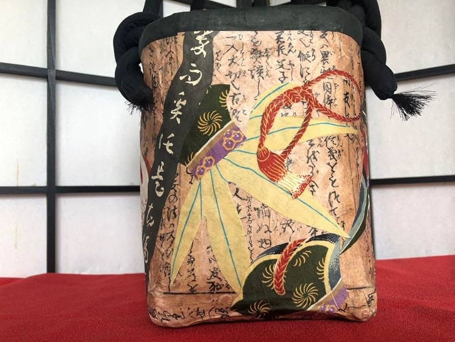 一閑張り 一閑張りバック 藍染 筒がき 正絹古布 犬張子 狛犬