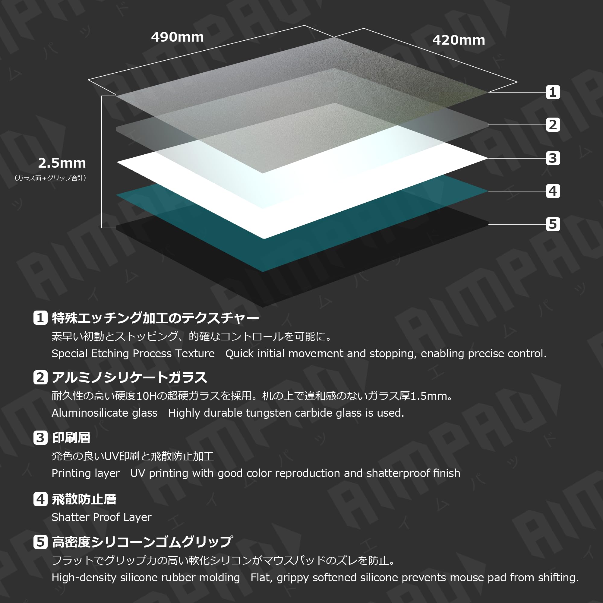 Amazon.co.jp: 【A5】薄型ガラスマウスパッド-AIMPAD glass1.5