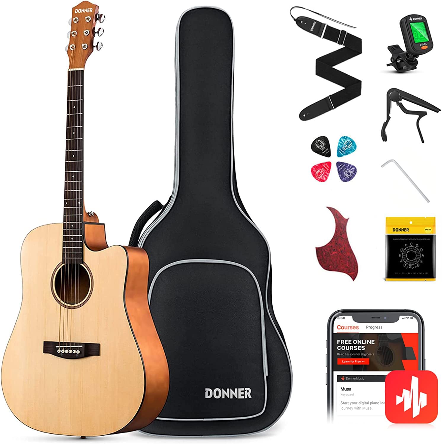 Amazon.com: Donner Acoustic Guitar Kit for Beginners Adult Teen