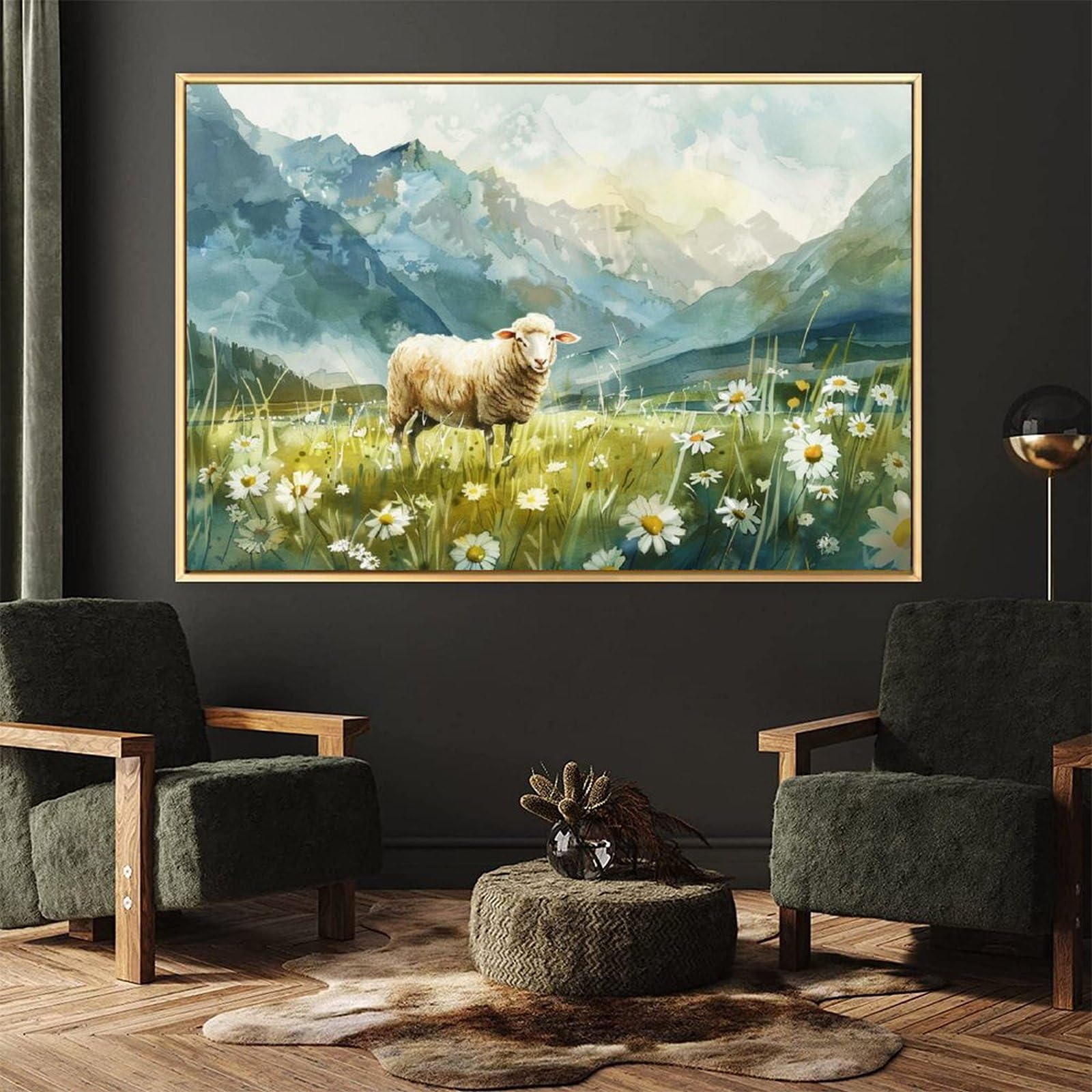 Amazon.co.jp: 絵画 山の草の中の羊 アートパネル ポスター 動物