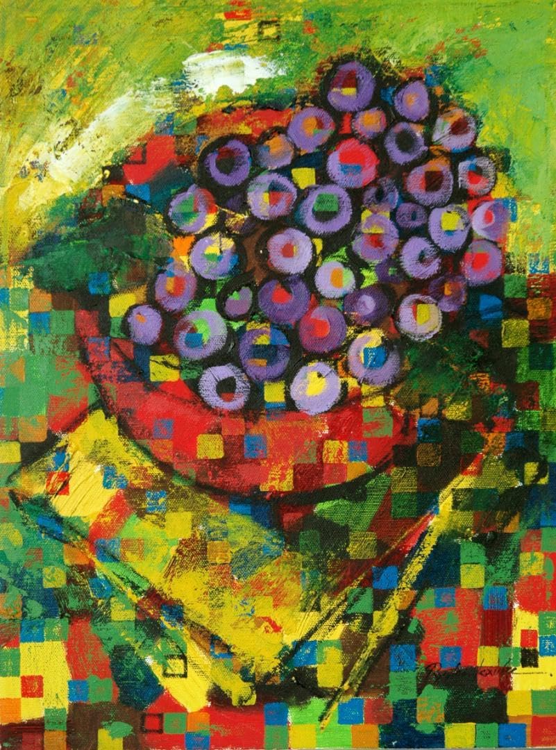 油絵 菅家令子絵 絵画インテリア額付(青緑＋金色の枠)F3-031119猫