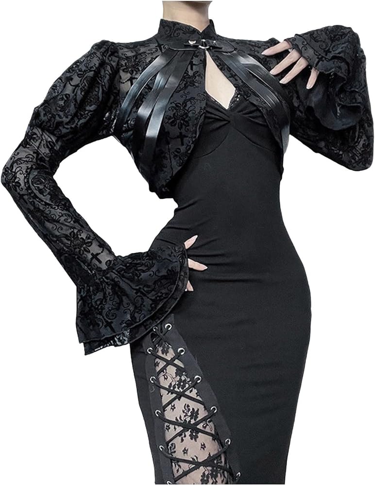 Amazon | [Foreted] 地雷系 ボレロ レディース 服 黒 長袖 透け感