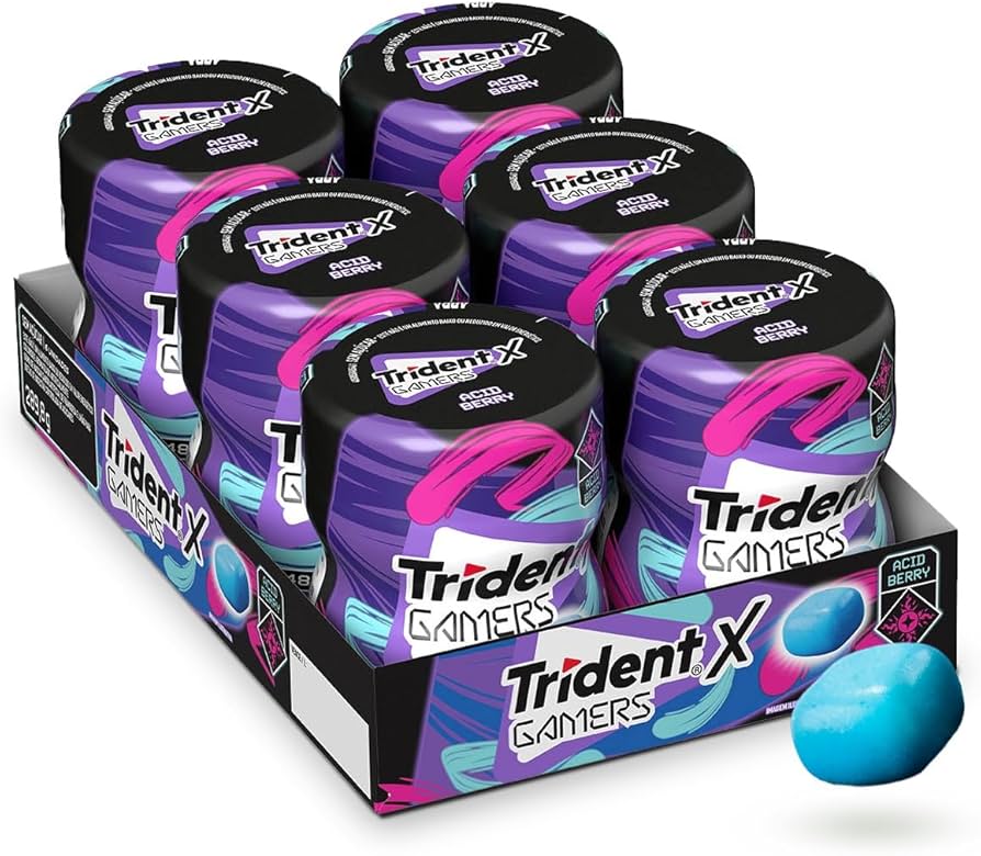 Chiclete Trident X Gamers Acid Berry - Caixa Com 6 Unid De 48,3g