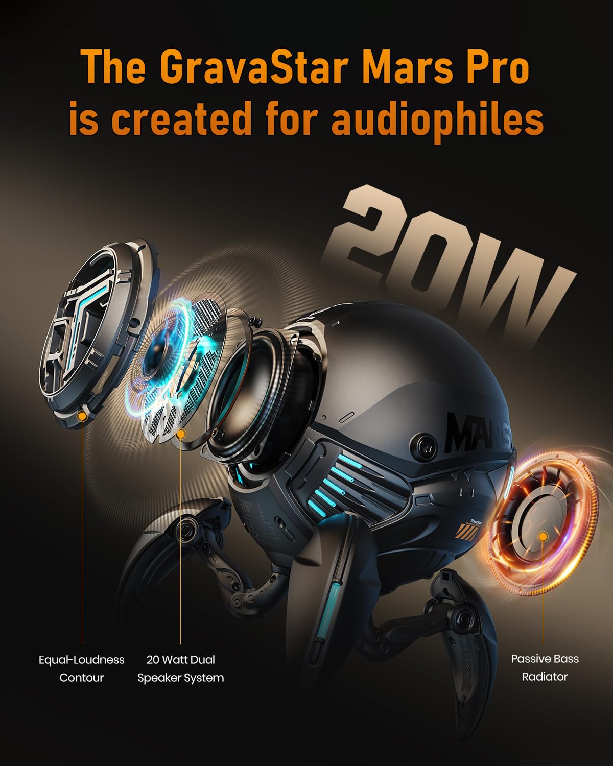 Gravastar Bluetooth Speakers Mars Pro, Bass Boost, 15H Playtime