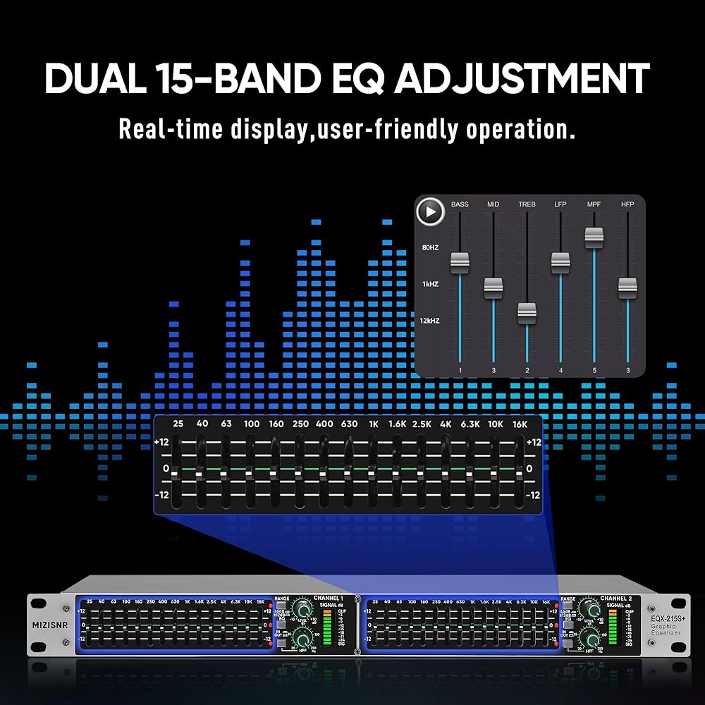 MIZISNR Stereo Graphic Equalizer 15-Band EQ for Home Audio System
