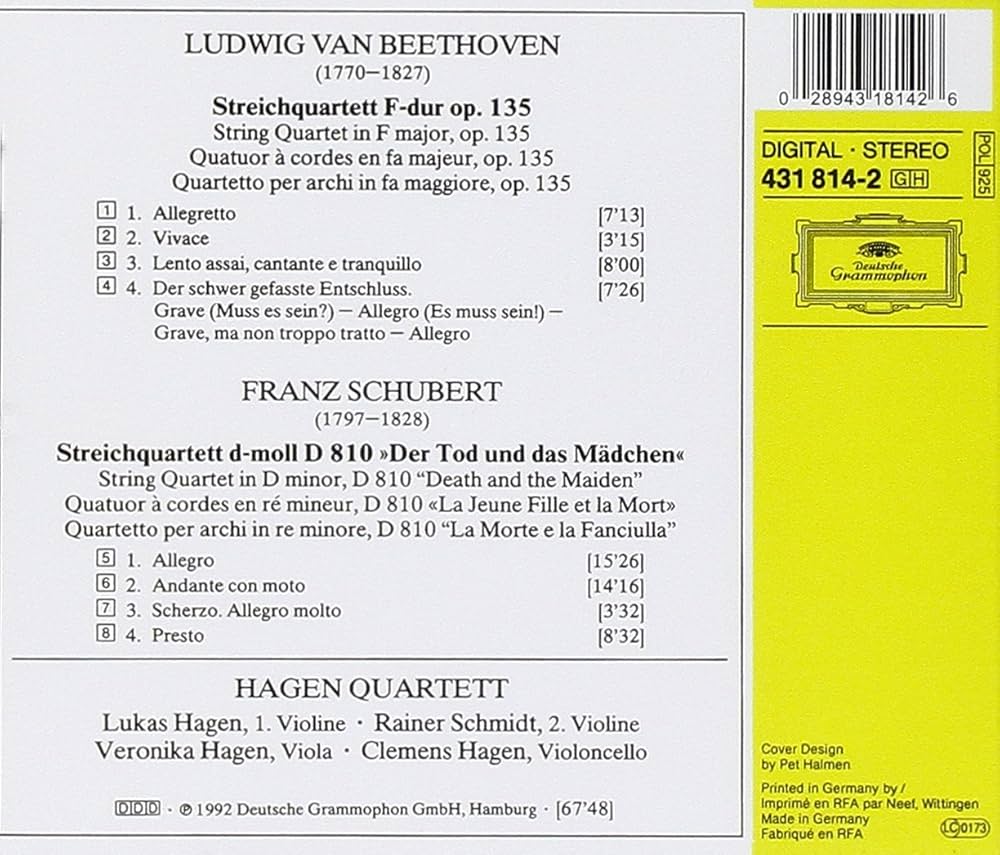 Schubert, Hagen Quartet, Franz Schubert, Ludwig van Beethoven