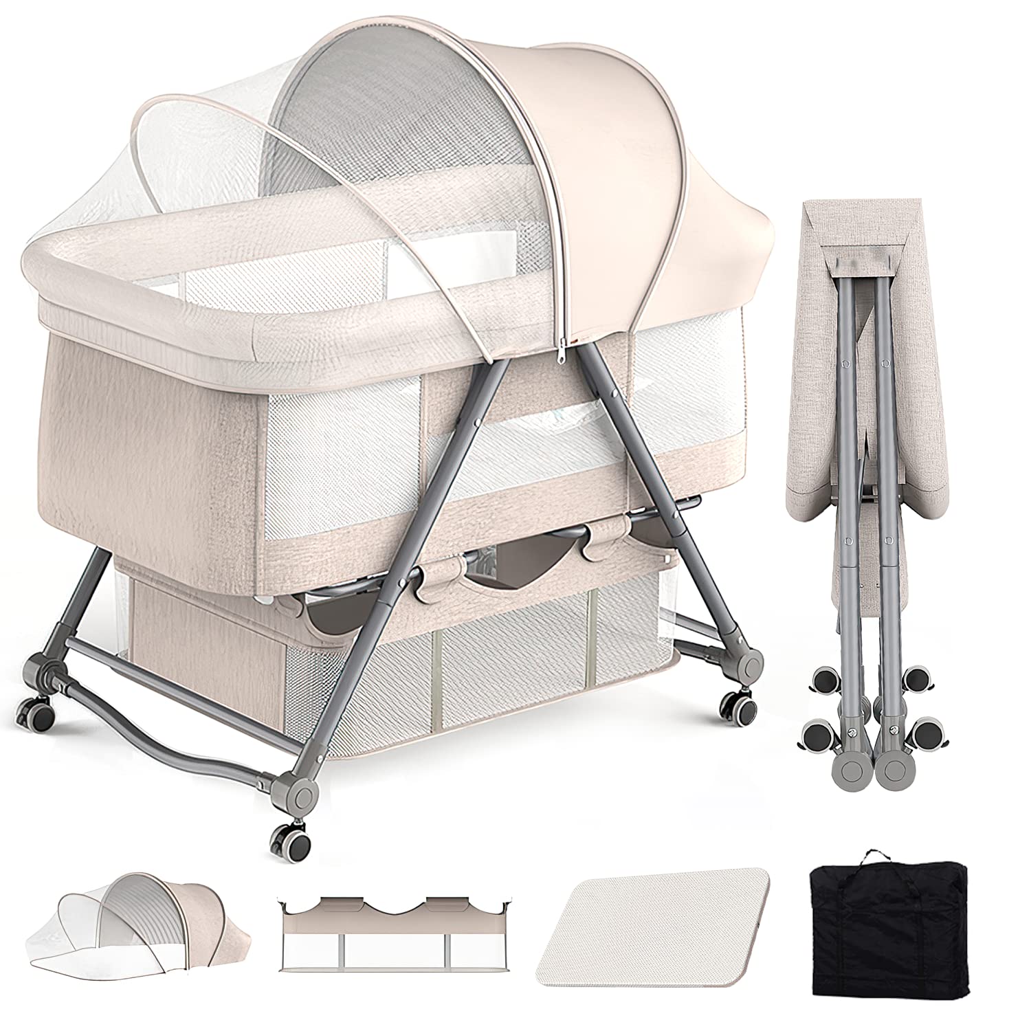 Amazon.co.jp: UBRAVOO ベビーベッド ゆりかご 折りたたみ 組み立て