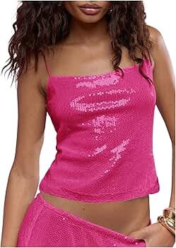 SOLY HUX Women's Glitter Sequin Cami Tops Spaghetti Strap Camisole