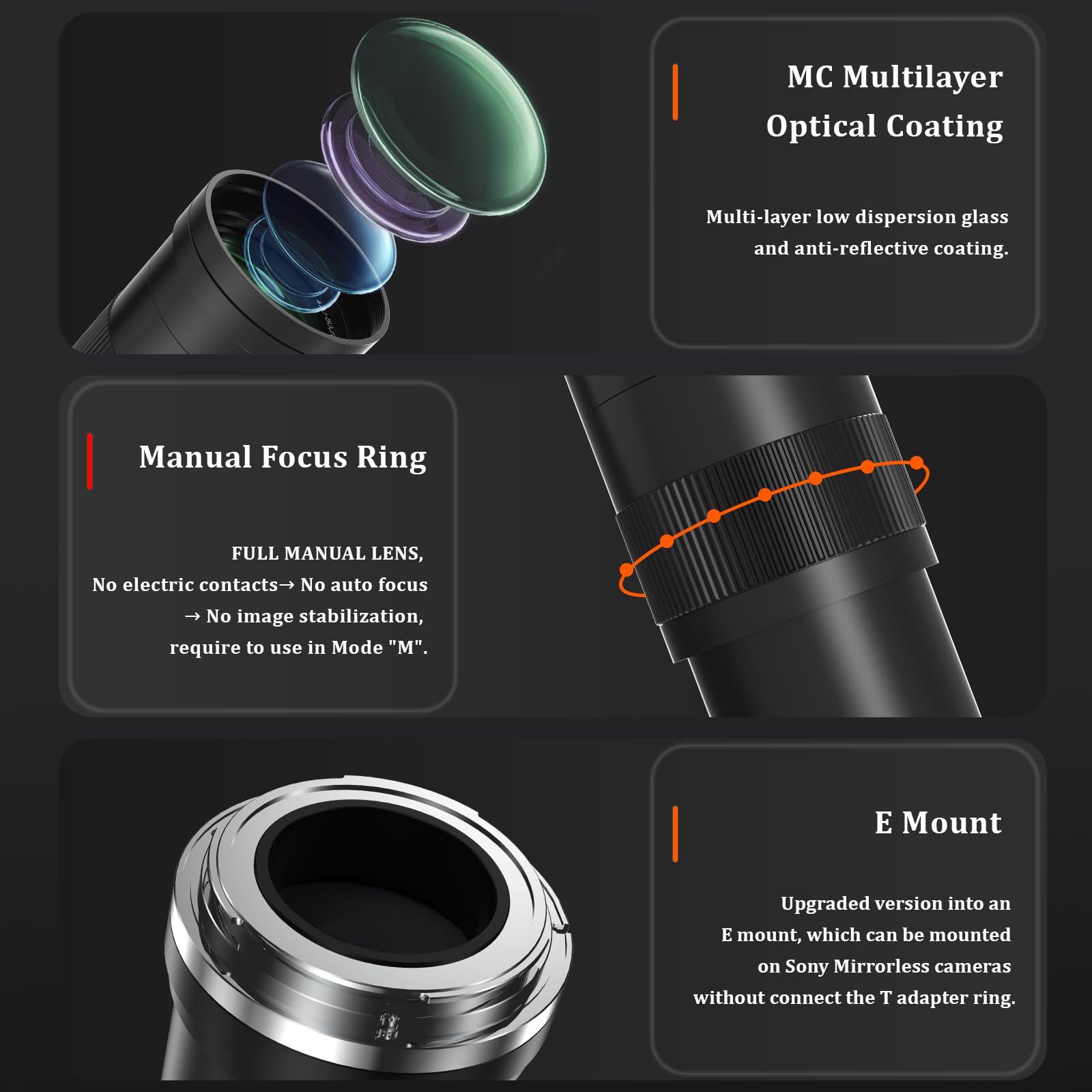 Amazon.co.jp: 420-800mm 望遠レンズ Sony E用 - マニュアルフォーカス