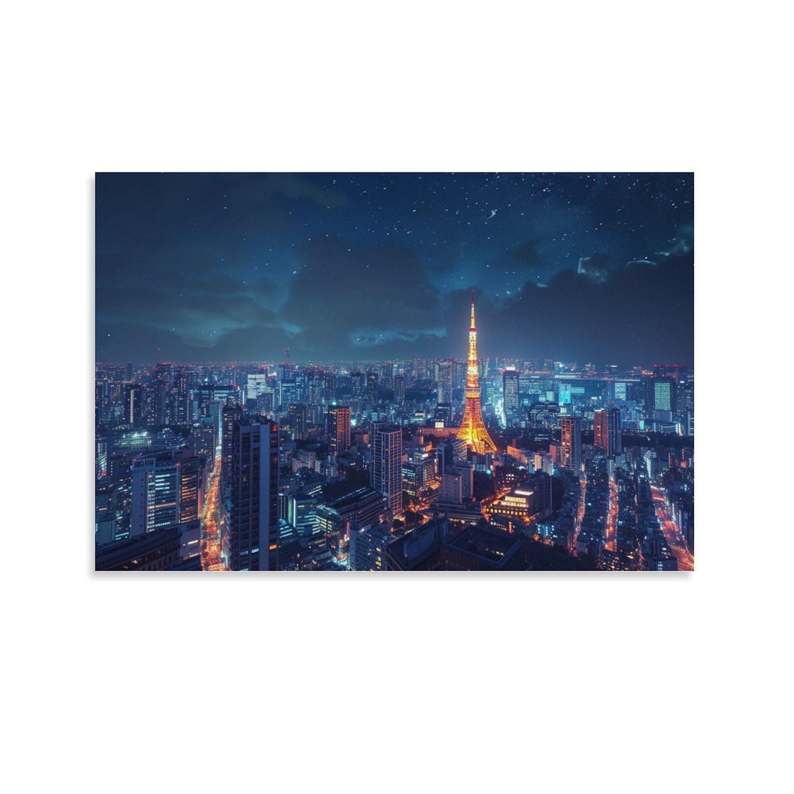Amazon.co.jp: 絵画 星空の下、東京の夜景インテリア 絵画 雄大な日本