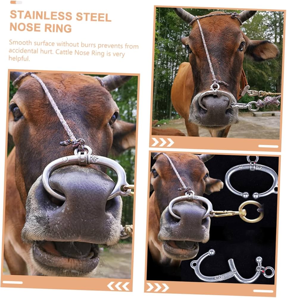 Amazon.co.jp: SEWOART ステンレス製牛鼻輪 バネ式取り付け 家畜用鼻輪