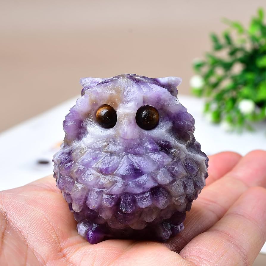 Amazon.co.jp: Ytbeoxk 1.9インチ アメジストフクロウ像、紫色の