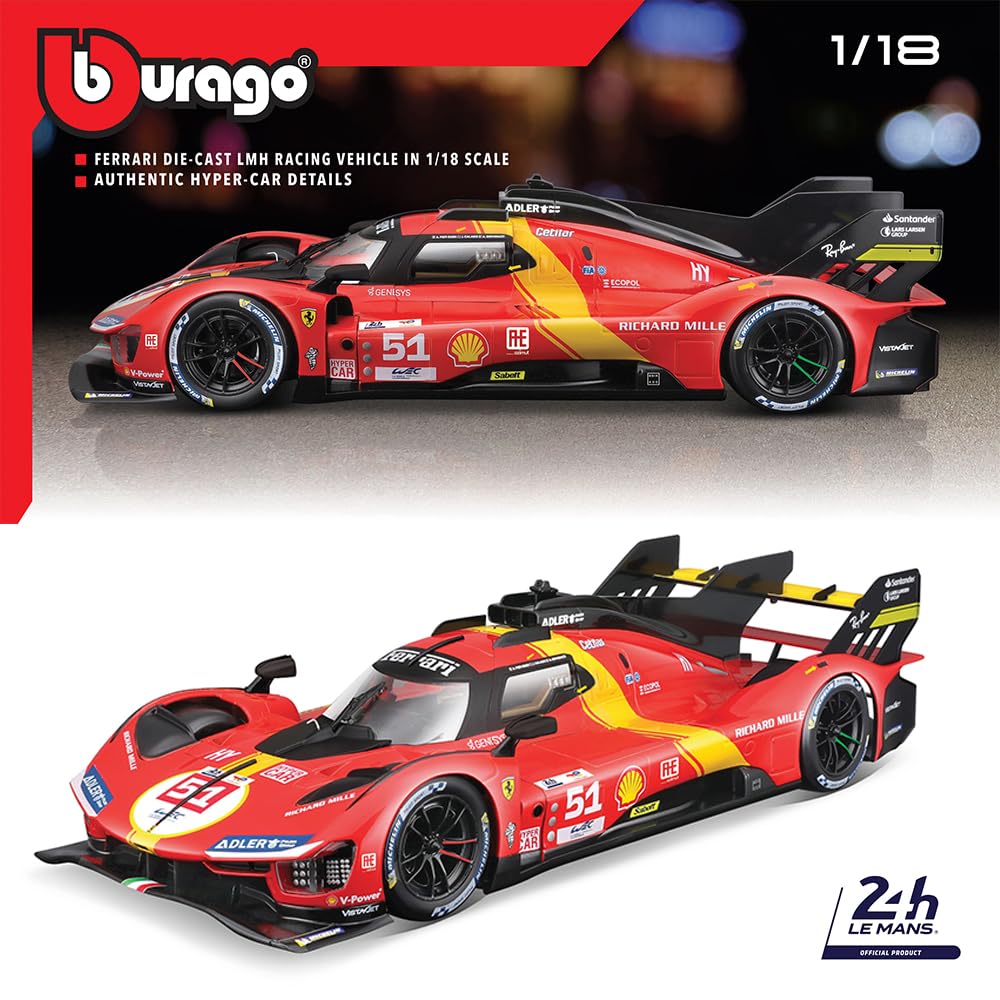 Amazon.com: Bburago - 1/18 Ferrari Racing - 499P LMH 2023#51 - Red