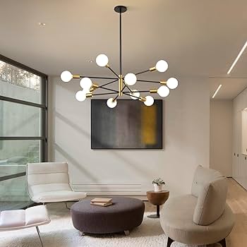 KAISITE Modern Chandelier 12-Light Sputnik Chandeliers Black and