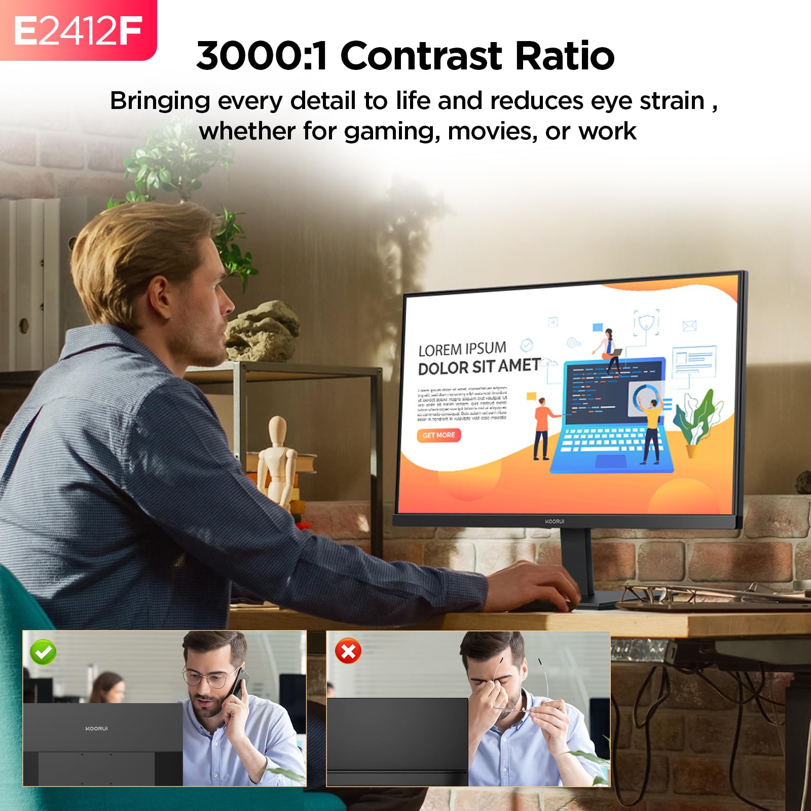 Amazon.com: KOORUI E2412F 24 inch Computer Monitor, Full HD 1920 x