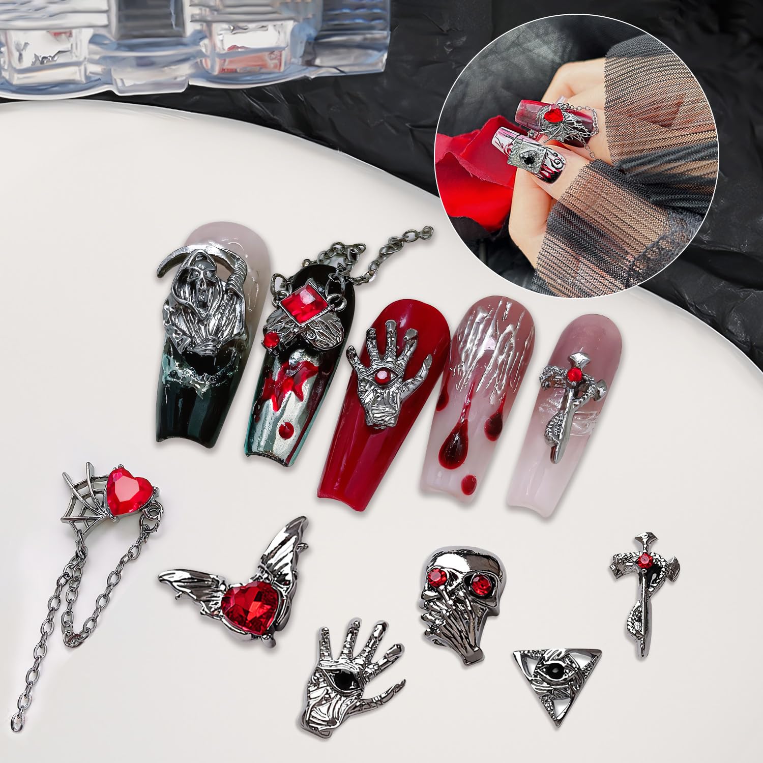 Amazon | Chisafly ネイルパーツ パンク クロス 十字架 蛇 スカル