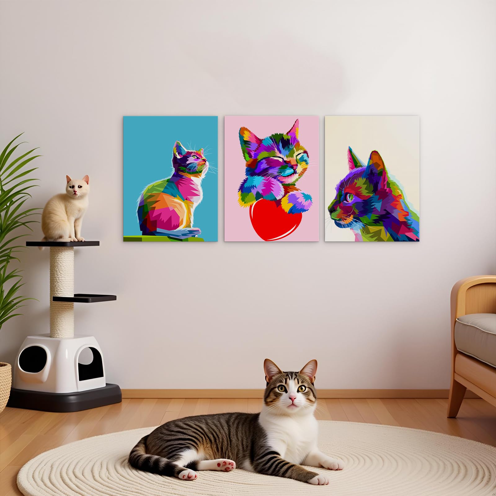 Amazon.co.jp: Mistyefly Cat キャンバスウォールアート 木製フレーム