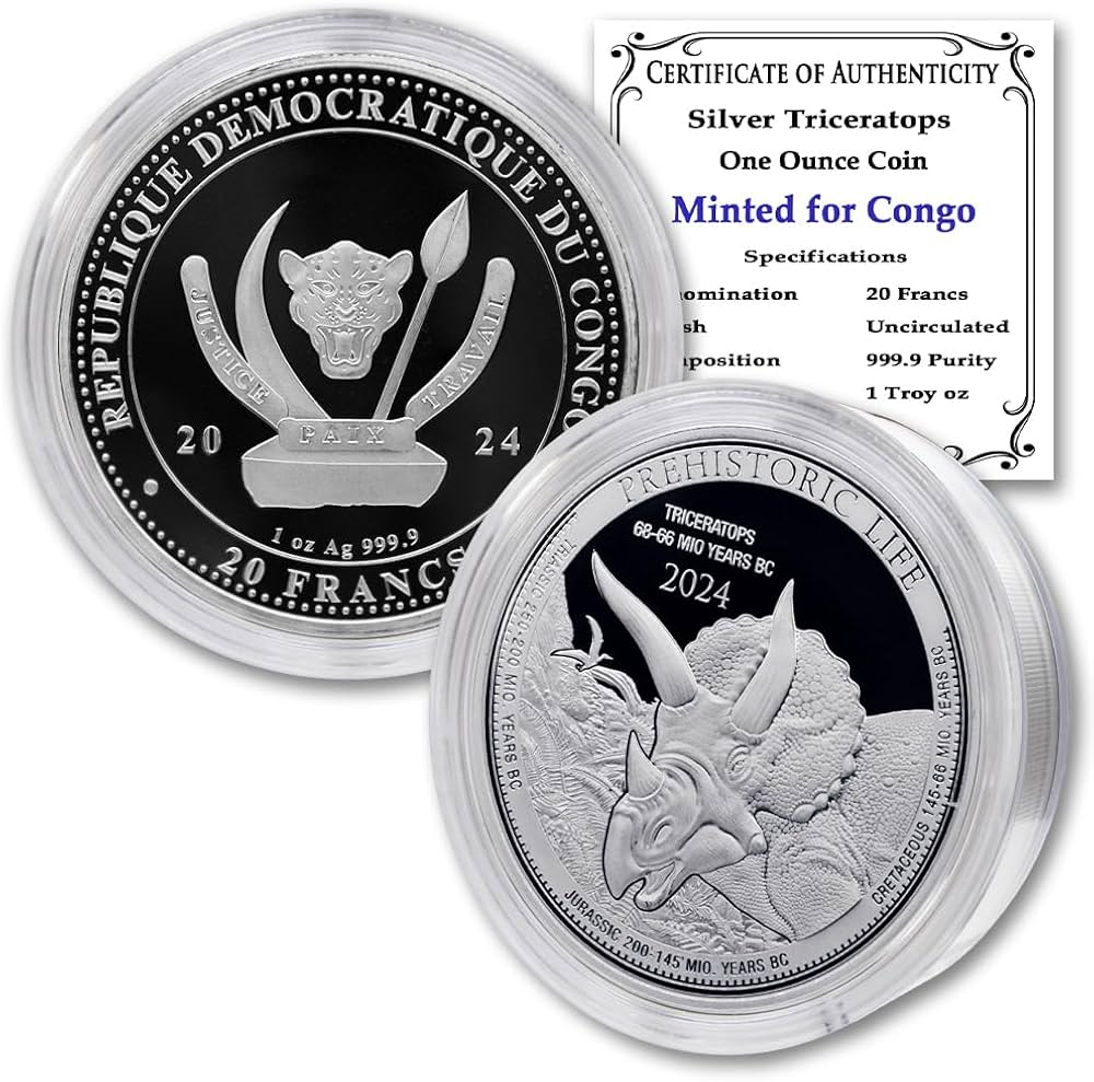 2024 1 oz Congo Silver Prehistoric Life Series - Triceratops Coin