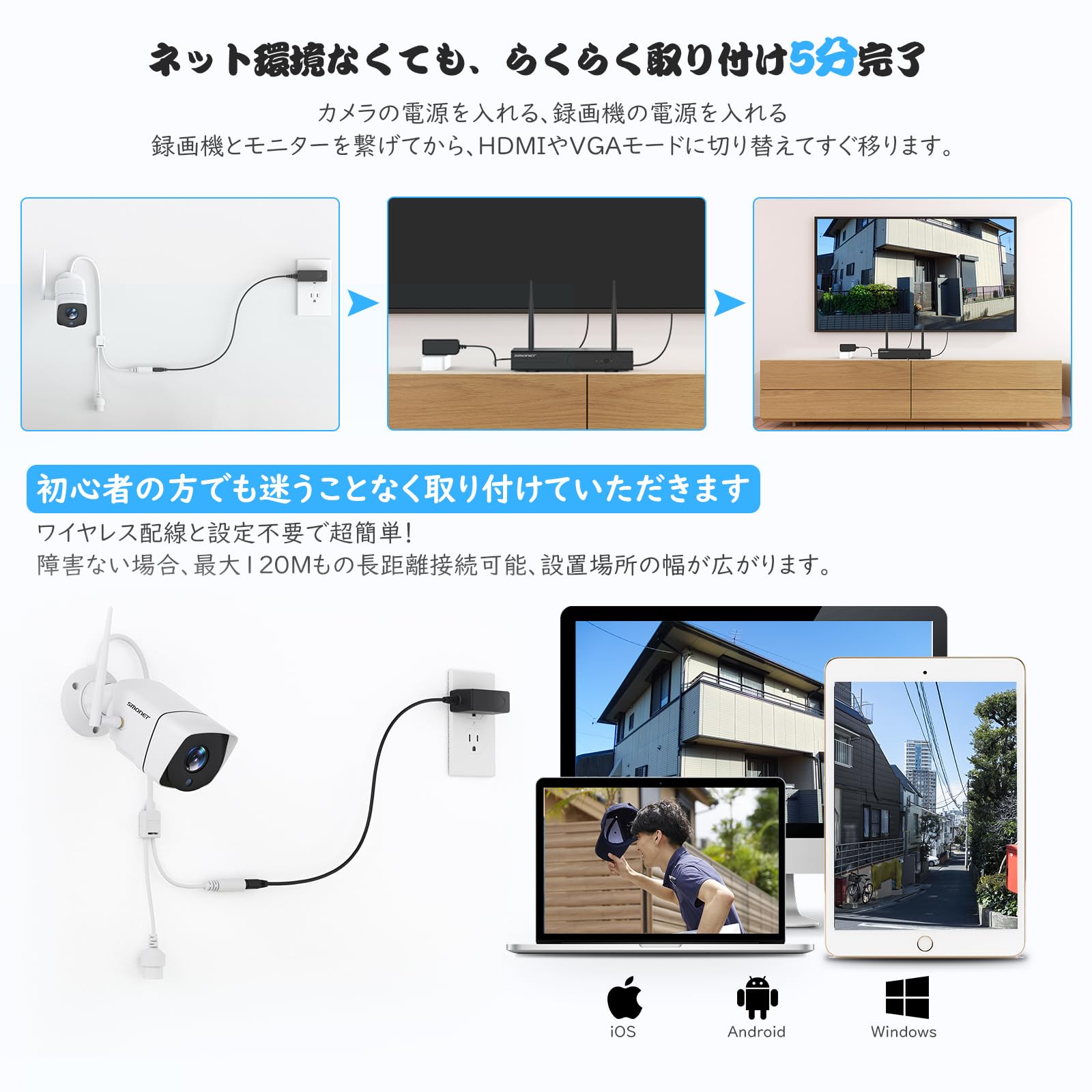 Amazon.co.jp: SMONET防犯カメラ ワイヤレス 8台増設可【500万画質対応