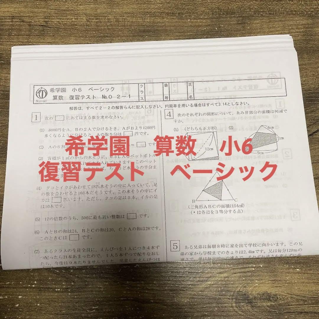 希学園 6年ベーシック国語テキスト第1分冊〜4分冊と復習テスト1年分