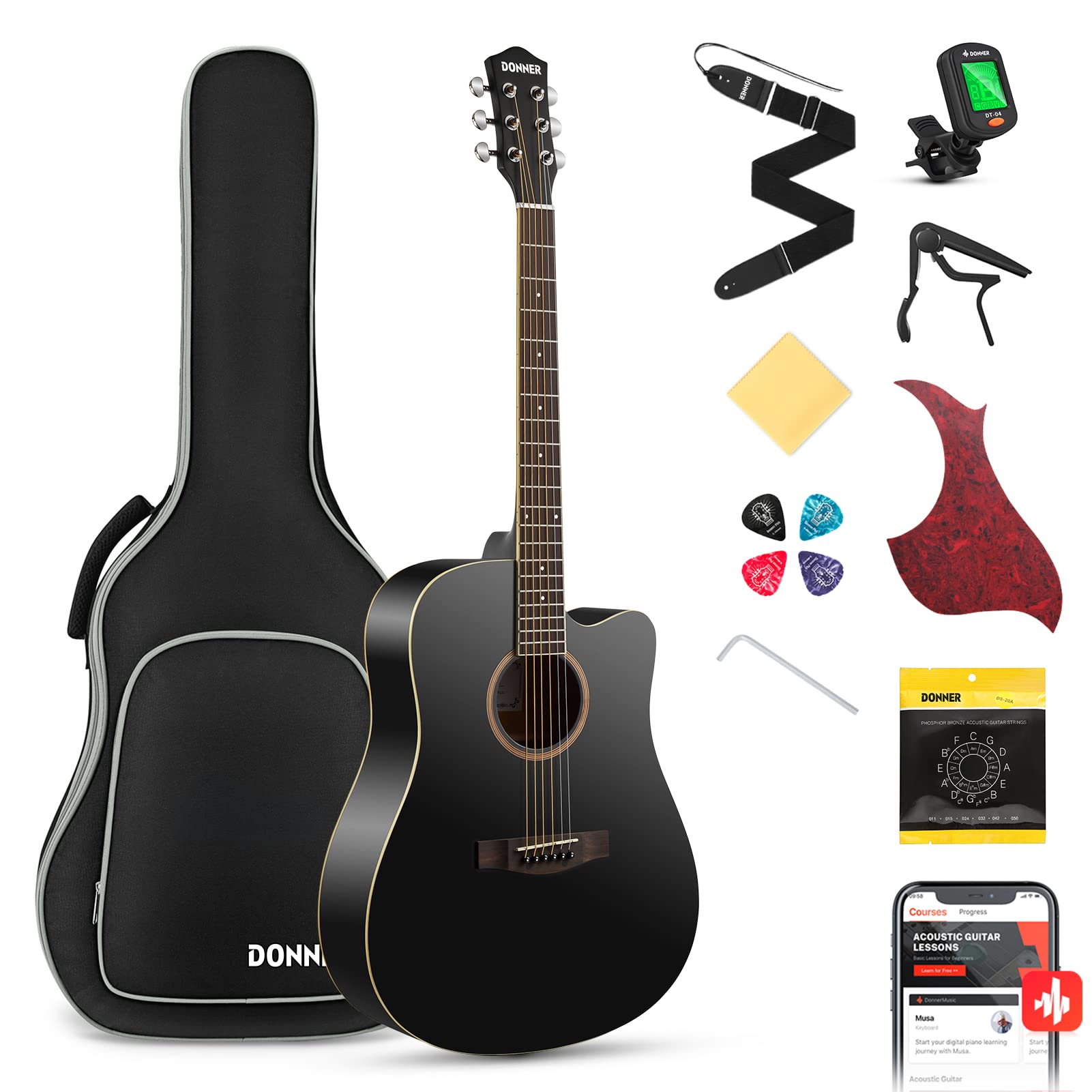 Amazon.com: Donner Black Acoustic Guitar for Beginners, Adult