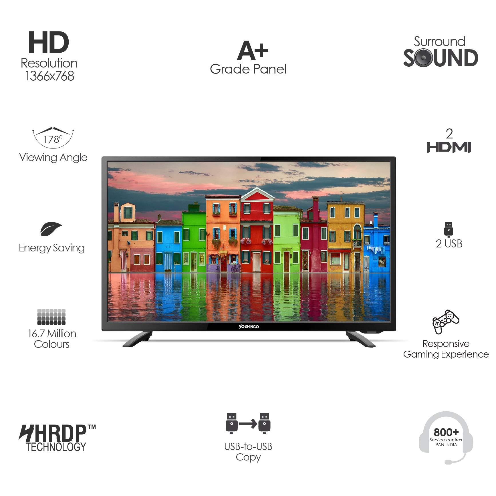 Shinco 80 cm (32 Inches) HD Ready LED TV SO3A (Black) (2018 model