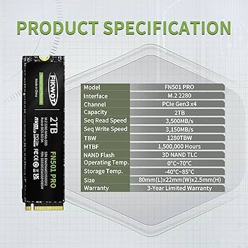 Amazon.com: Fikwot FN501 Pro 2TB NVMe SSD - M.2 2280 PCIe Gen3 x4
