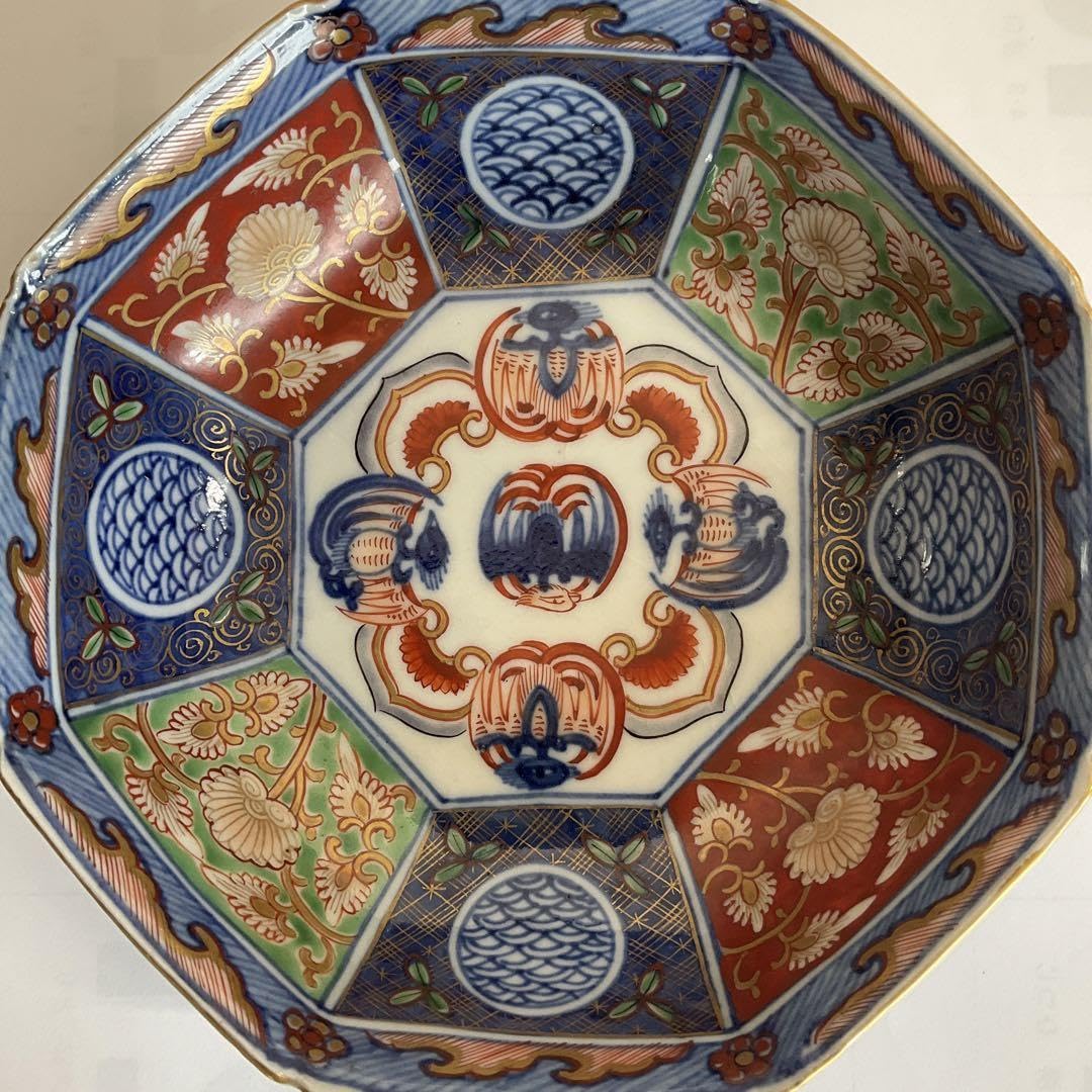 Amazon.co.jp: 伊万里焼 染錦鳳凰草花文八角向付(鱠皿) 5客揃 江戸時代