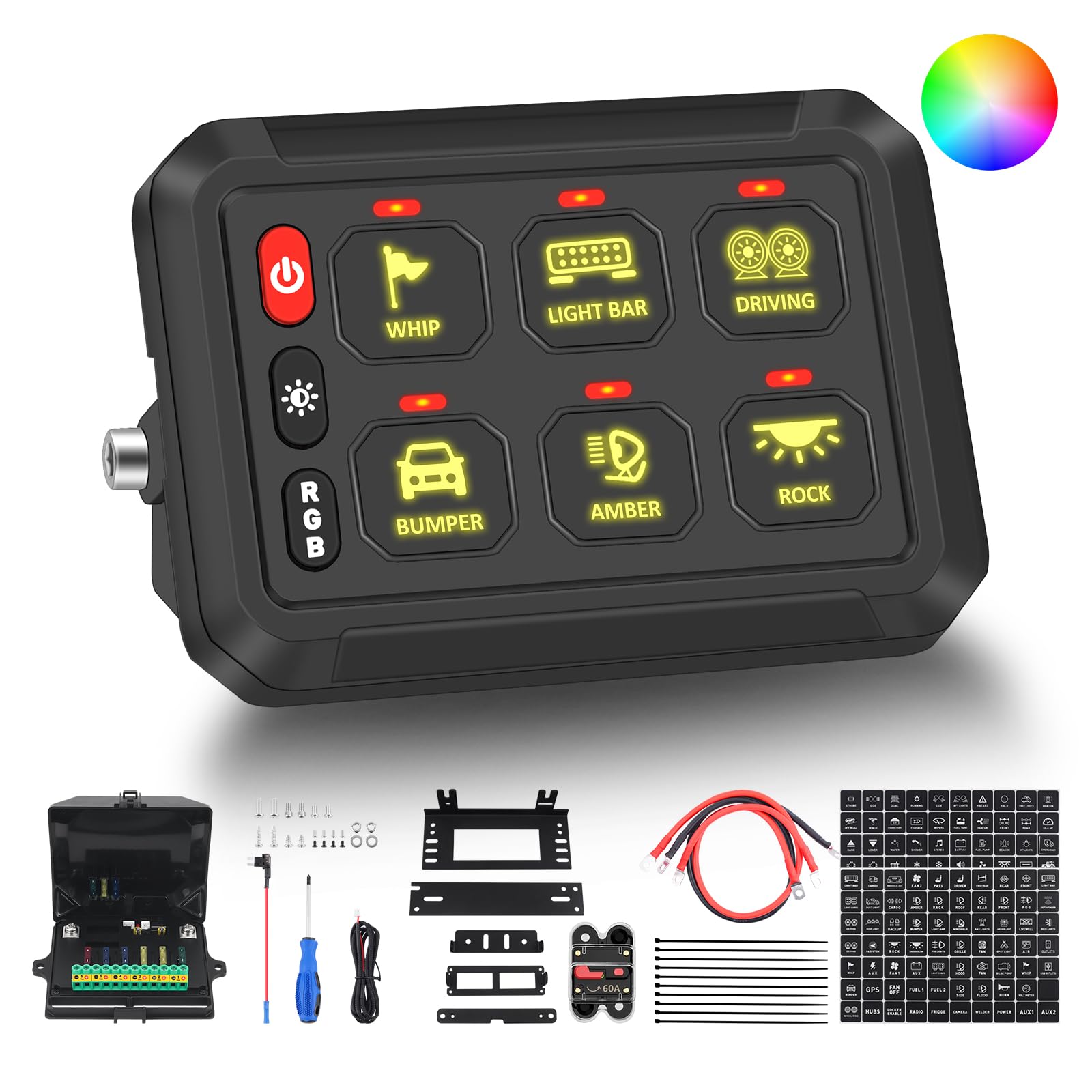 Amazon.co.jp: Chelhead 6 ギャング スイッチパネル RGB 調光 ストロボ