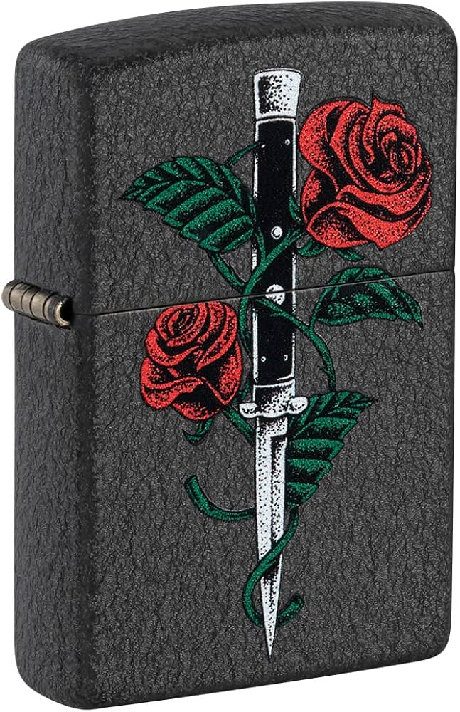 Amazon.com: Zippo Rose Dagger Tattoo Design Black Crackle Pocket