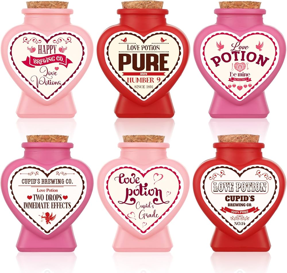 Domensi 6 Pcs Valentine's Day Love Potion Bottles Heart Shaped
