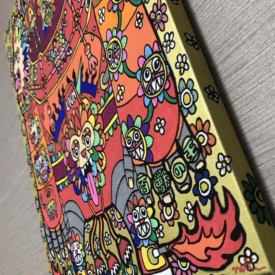 絵画 アート 原画 インテリア 花 ライオン 動物 カラフル ロボット 赤