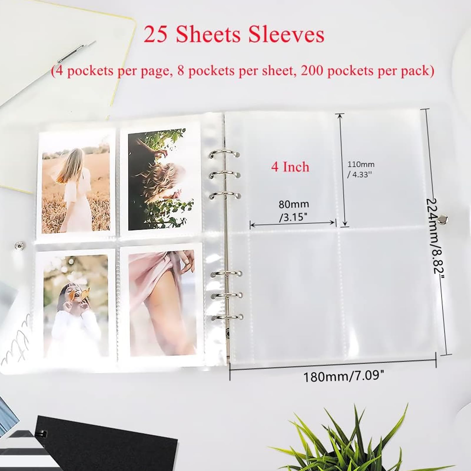 Amazon.co.jp: 25枚 200ポケット 4インチ フォトアルバムスリーブ