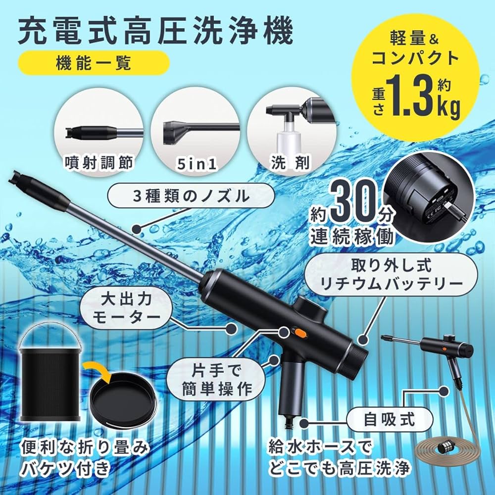 Amazon | 【NEWモデル】充電式高圧洗浄機 洗車機 超軽量 充電式 （Type