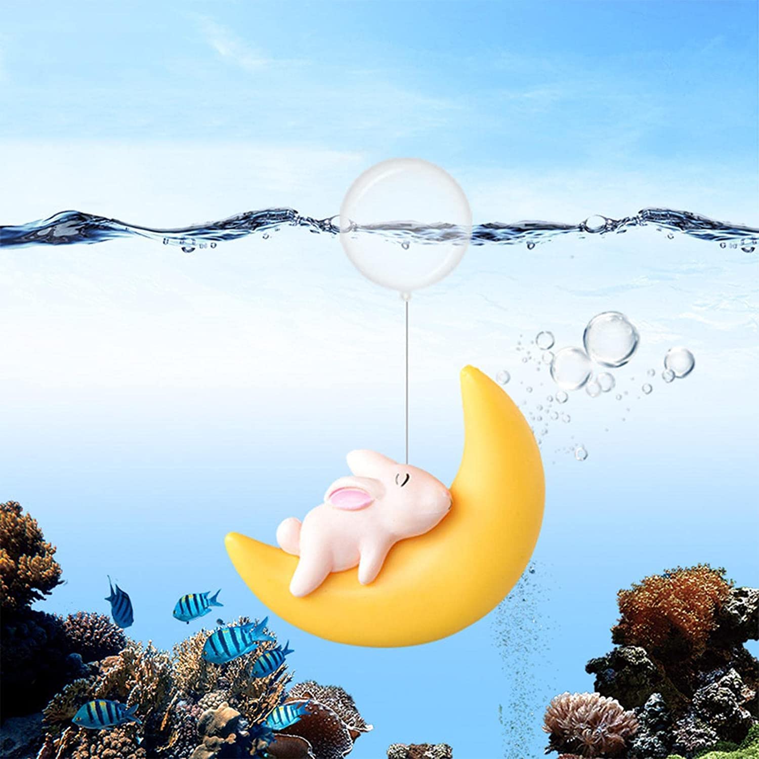 Amazon.co.jp: アクアリウム 水槽 オブジェ 月と熊/ウサギ 装飾