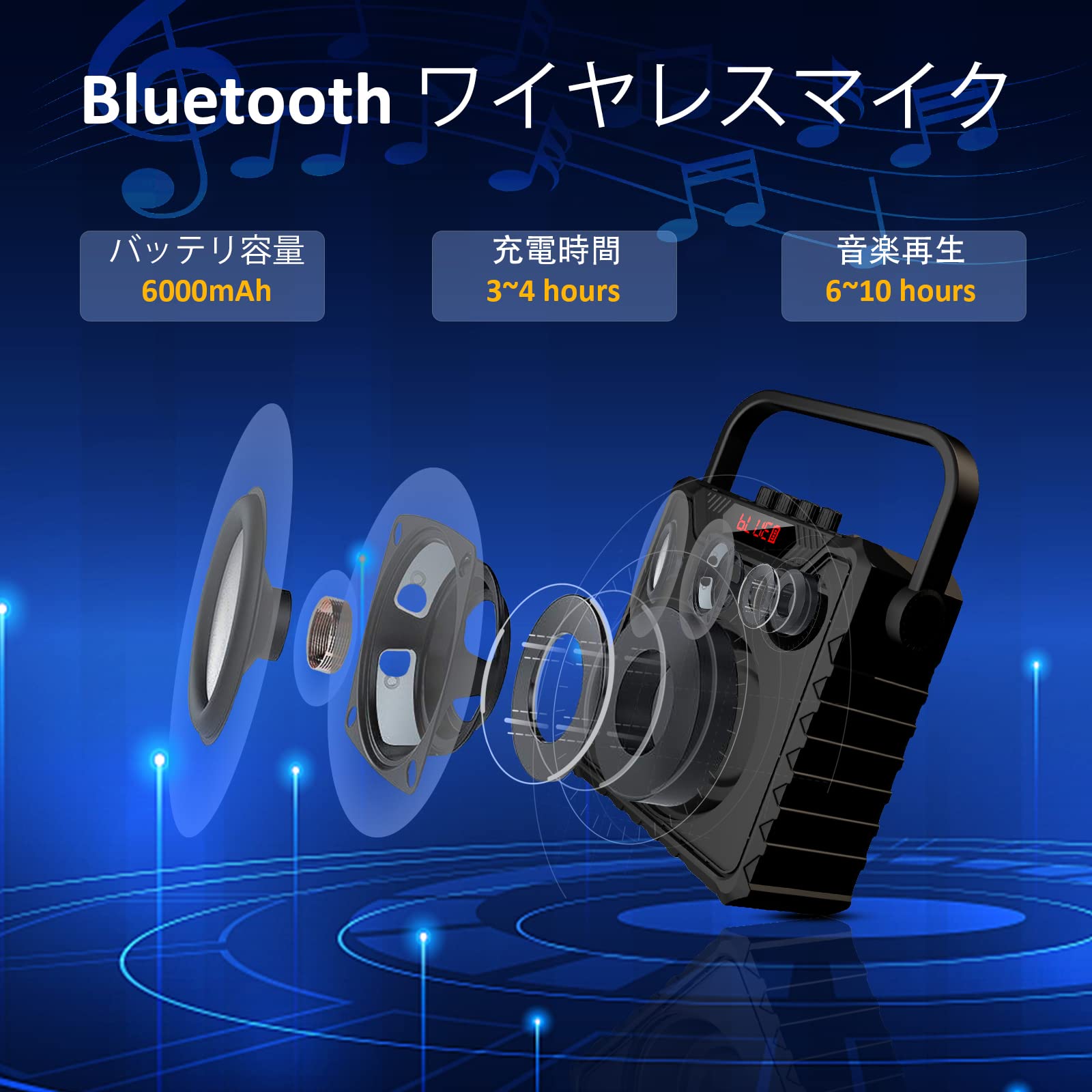 Amazon | Giecy スピーカーセット 拡声器 ワイヤレスマイク2本