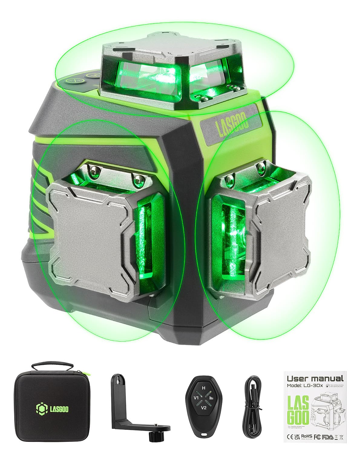 Amazon | LasGoo LG-3Dx グリーンレーザー墨出し器 3x360°、3D 墨出し