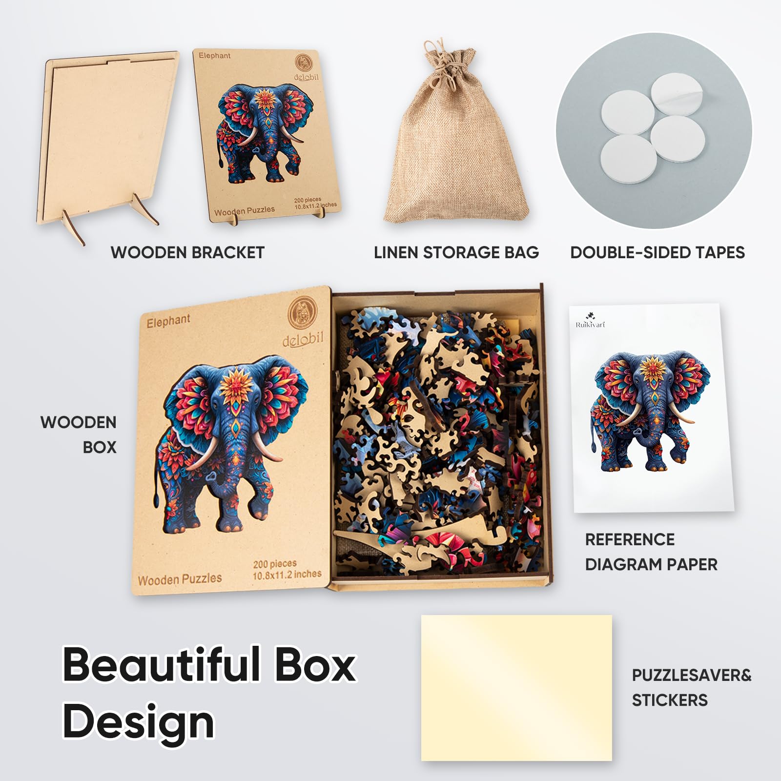 Amazon | Delobil 象 木製パズル 大人用 ジグソーパズル 200ピース