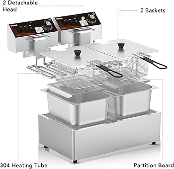 Amazon.com: Commercial Deep Fryer with Baskets 20.7Qt Dual Tank