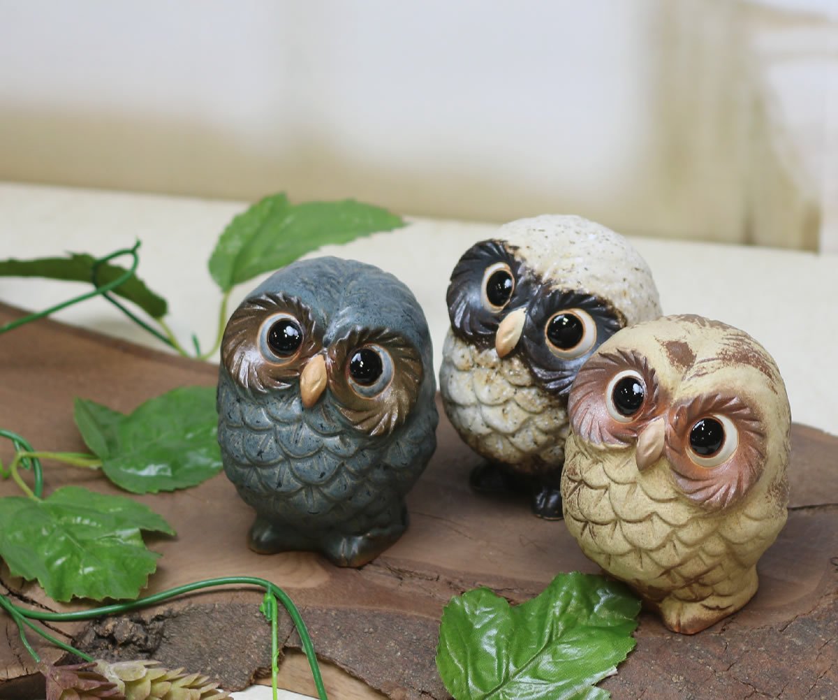 Amazon.co.jp: 信楽焼 ふくろう 3カラー セット【子 フクロウ 3色