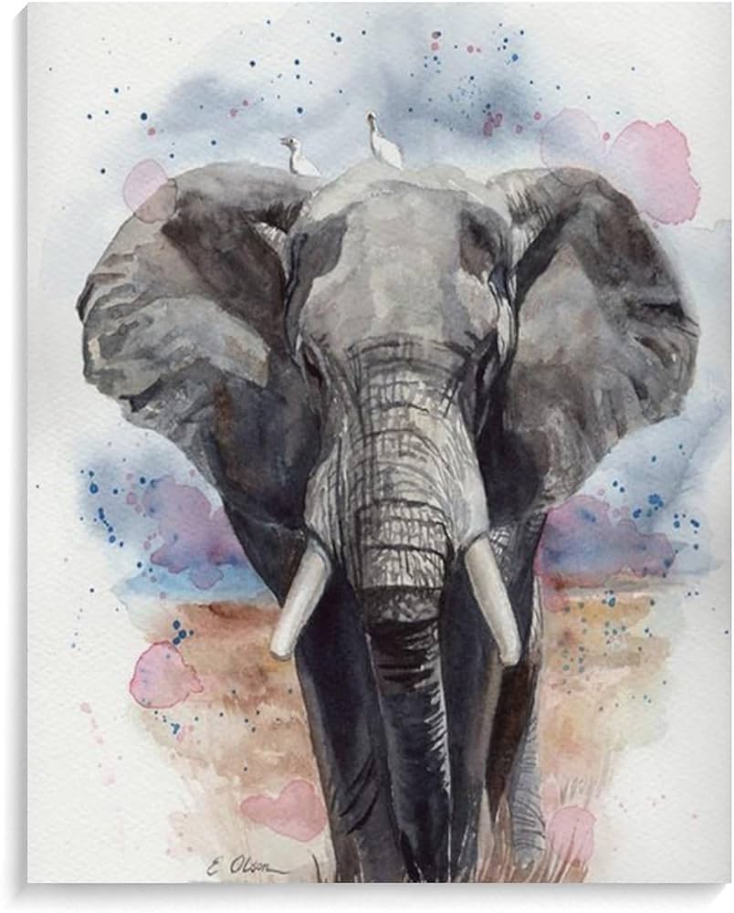 Amazon | 象の水彩画 数字油絵 リアルな水彩風超リアルな動物イラスト