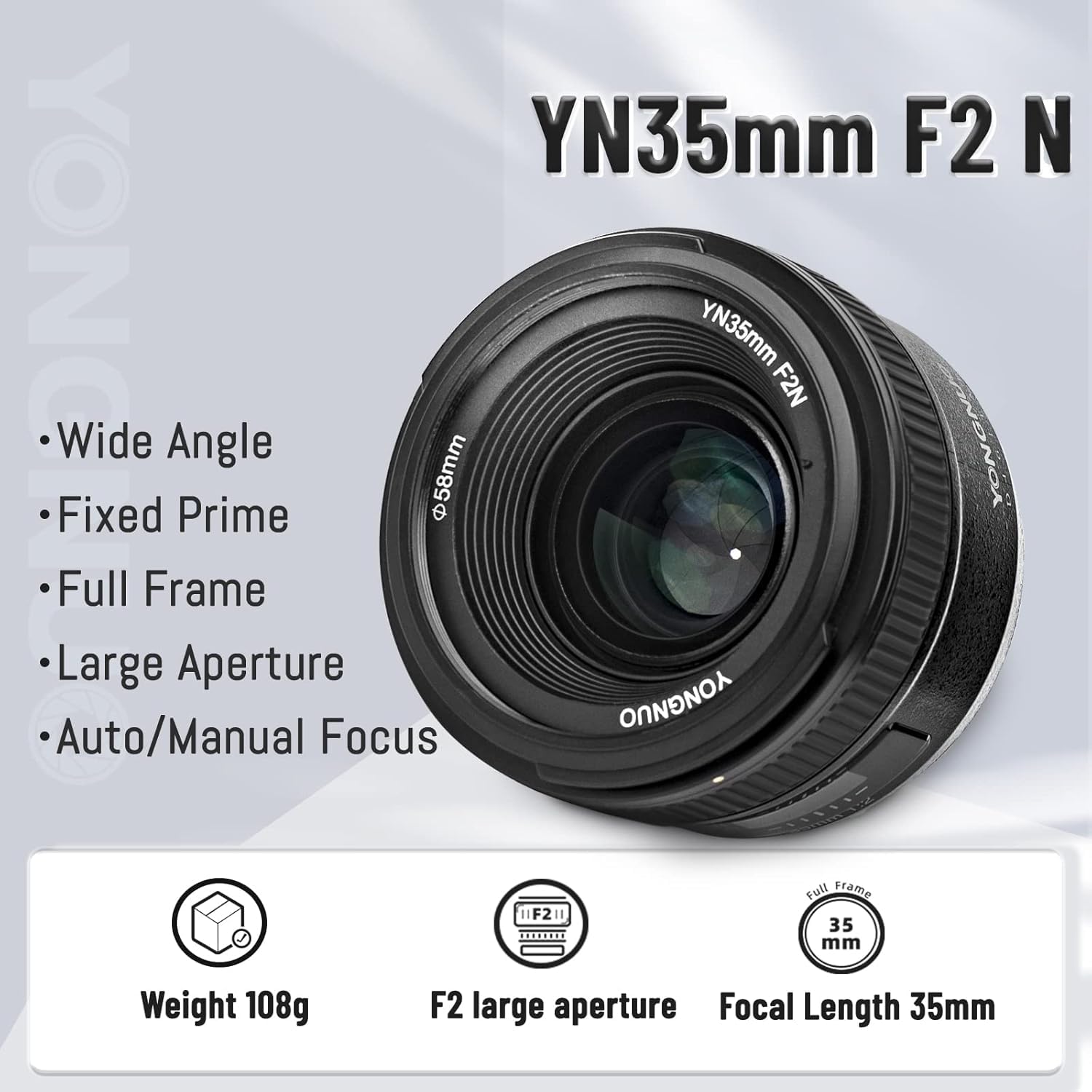 Amazon.com : YONGNUO YN35mm F2N Lens, 1:2 AF MF Wide-Angle Fixed