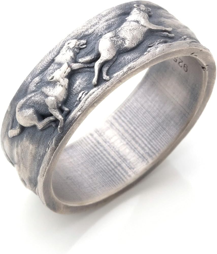 Amazon.com: Wolf Ring, Running Wolves Wedding Silver Band Ring