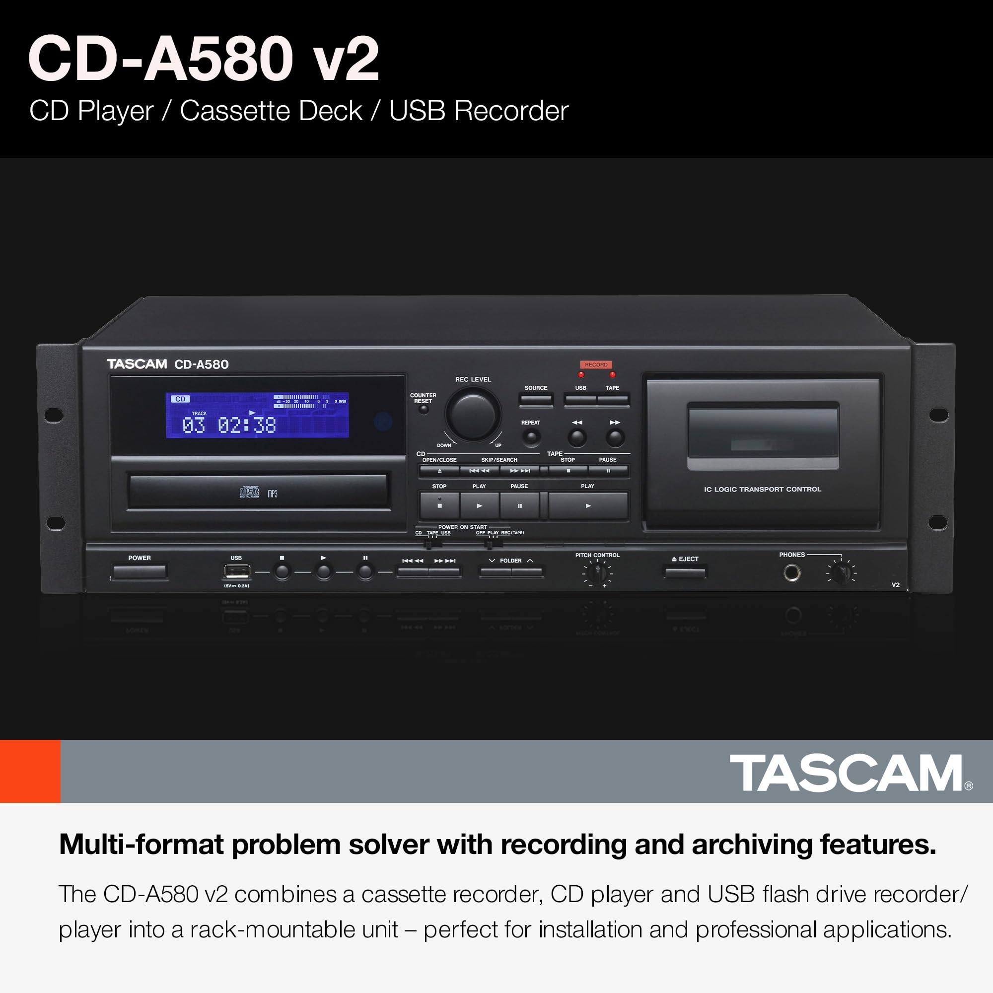 Amazon.com: Tascam CD-A580 Rackmount Cassette/CD/USB MP3 Player