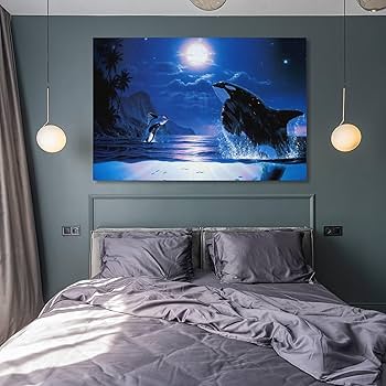 Amazon.co.jp: ラッセン カラフル クジラ シャチ海青空月芸術絵画