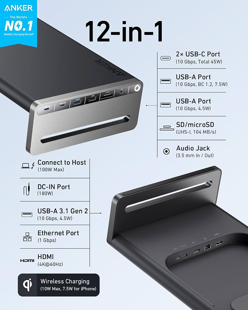 Anker 675 USB-C Docking Station (12-in-1, Monitor Stand) with
