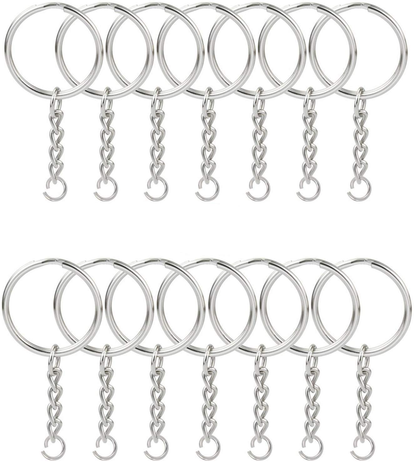 KINGFOREST 200PCS Key Ring With Chain and Jump Rings, Nickel