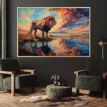 Amazon.co.jp: 絵画 孤高のライオン アートパネル ポスター 動物