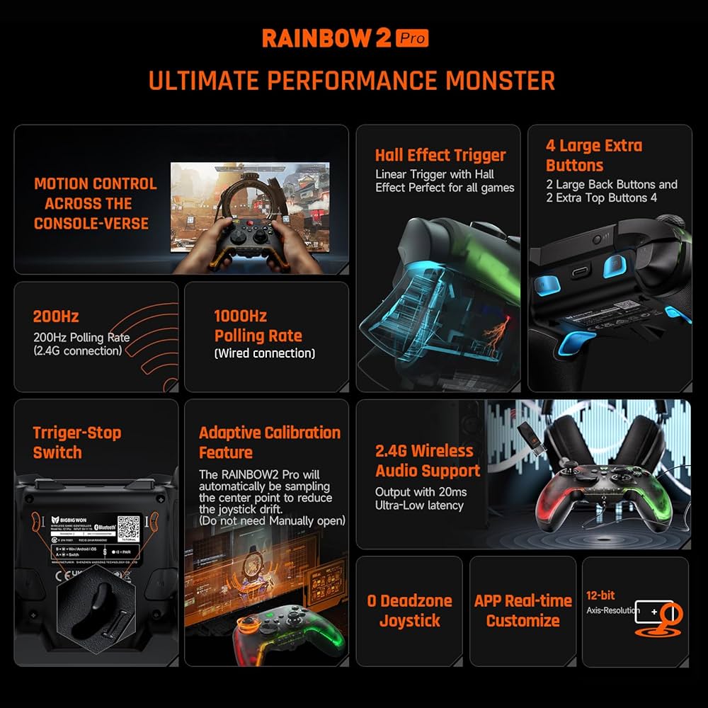 Amazon.com: BIGBIG WON Wireless Controller, Rainbow 2 Pro PC